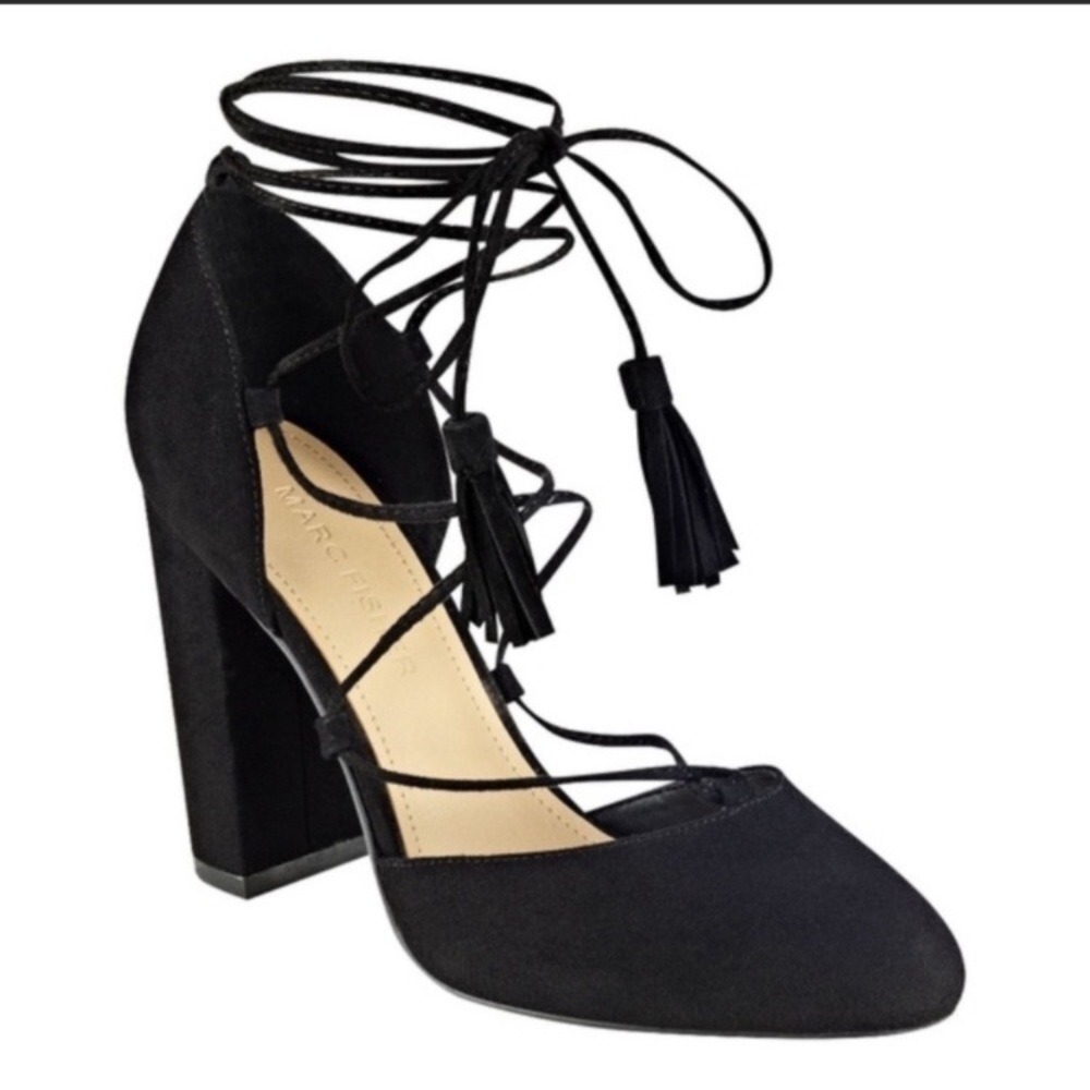 Marc Fisher Lace Up Black Suede Block Heel SZ 11